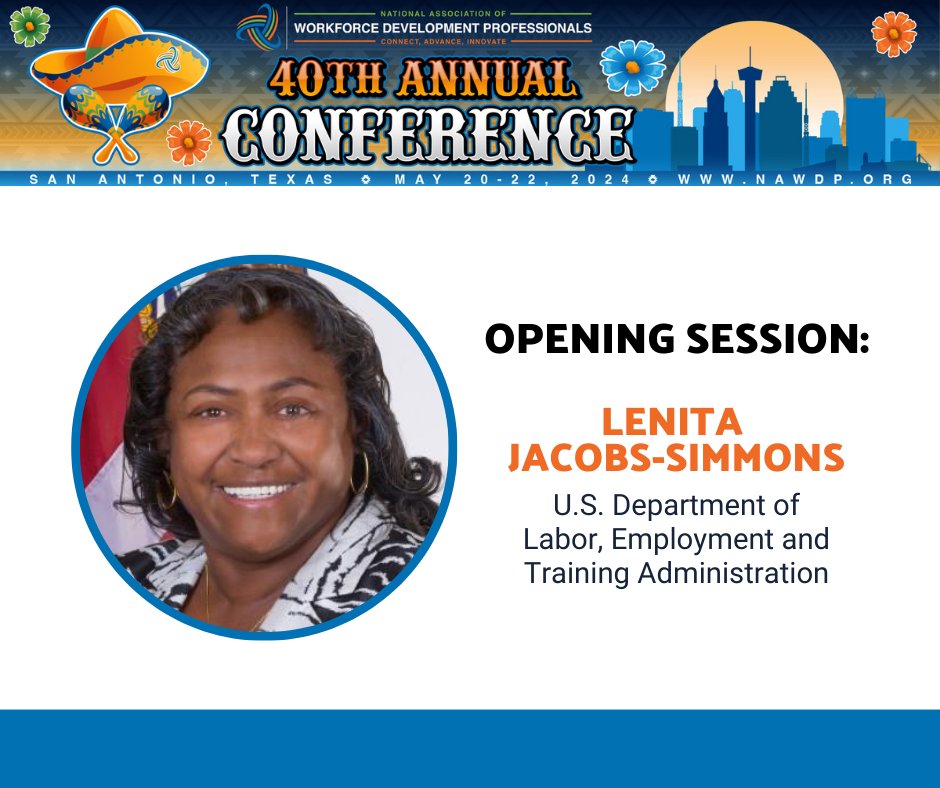 Who's excited for the kick-off of NAWDP's 40th Annual Conference next week? We are thrilled to have U.S. Department of Labor Deputy Assistant Secretary Lenita Jacobs-Simmons opening this year's conference. See you in San Antonio soon!
#40YearsOfExcellence #WorkforceDevelopment