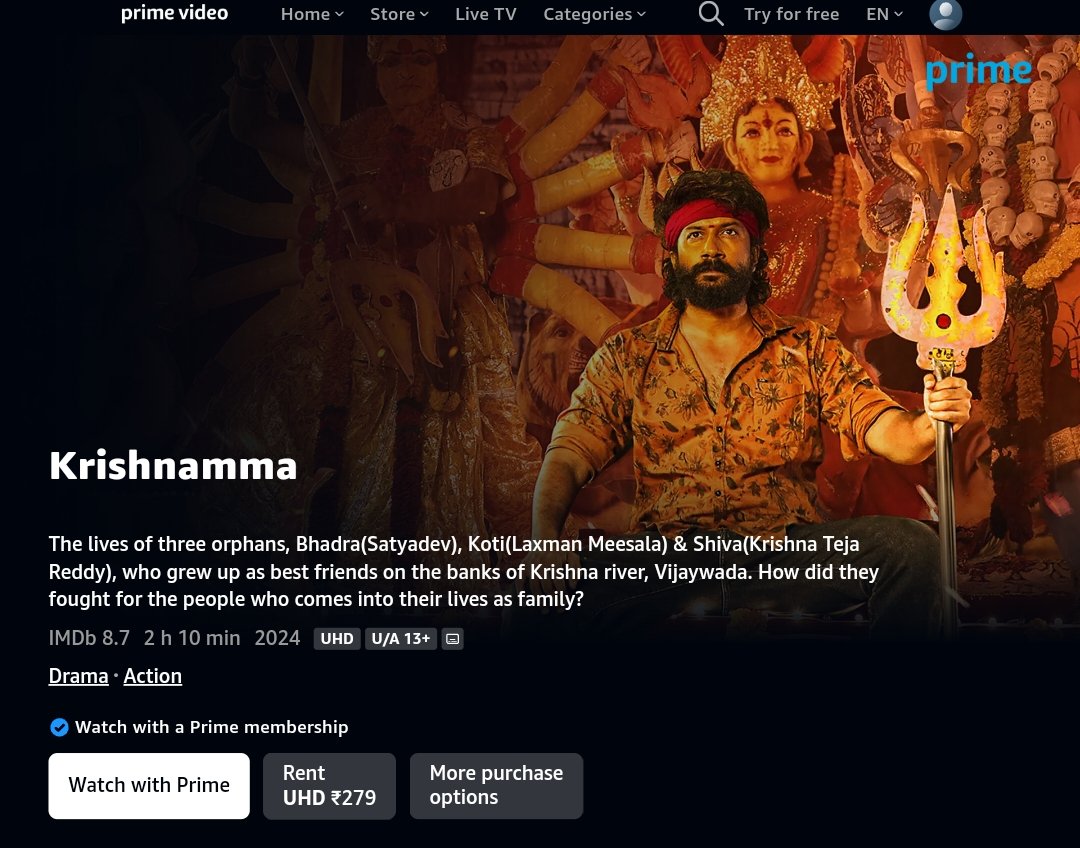 #Krishnamma is now streaming on Prime Video. Theatrical Window - 7 Days