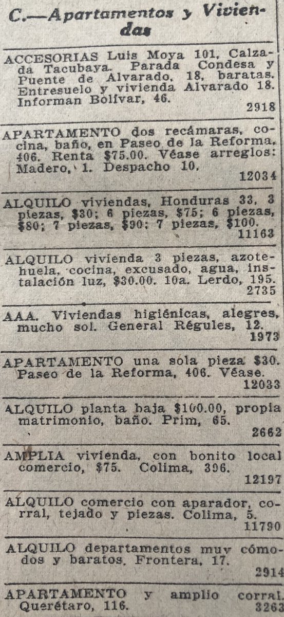 En mayo de 1926, se ofrecían en alquiler apartamentos y viviendas. Un ejemplo destacado es el de un apartamento ubicado en Paseo de la Reforma por $75.00. #PrimerasPlanas @El_Universal_Mx, 17 de mayo de 1926, Biblioteca-Hemeroteca Ignacio Cubas.