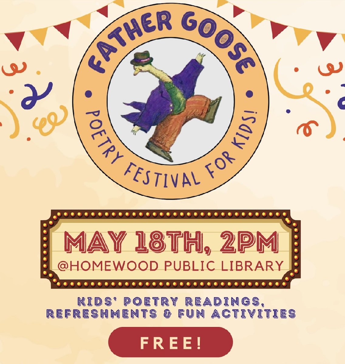 Come join the fun with us this Saturday, 2 pm at the Homewood Public Library, Homewood, AL! Hear children (K-5) read their original poems. Refreshments and fun activities for all! 🥰