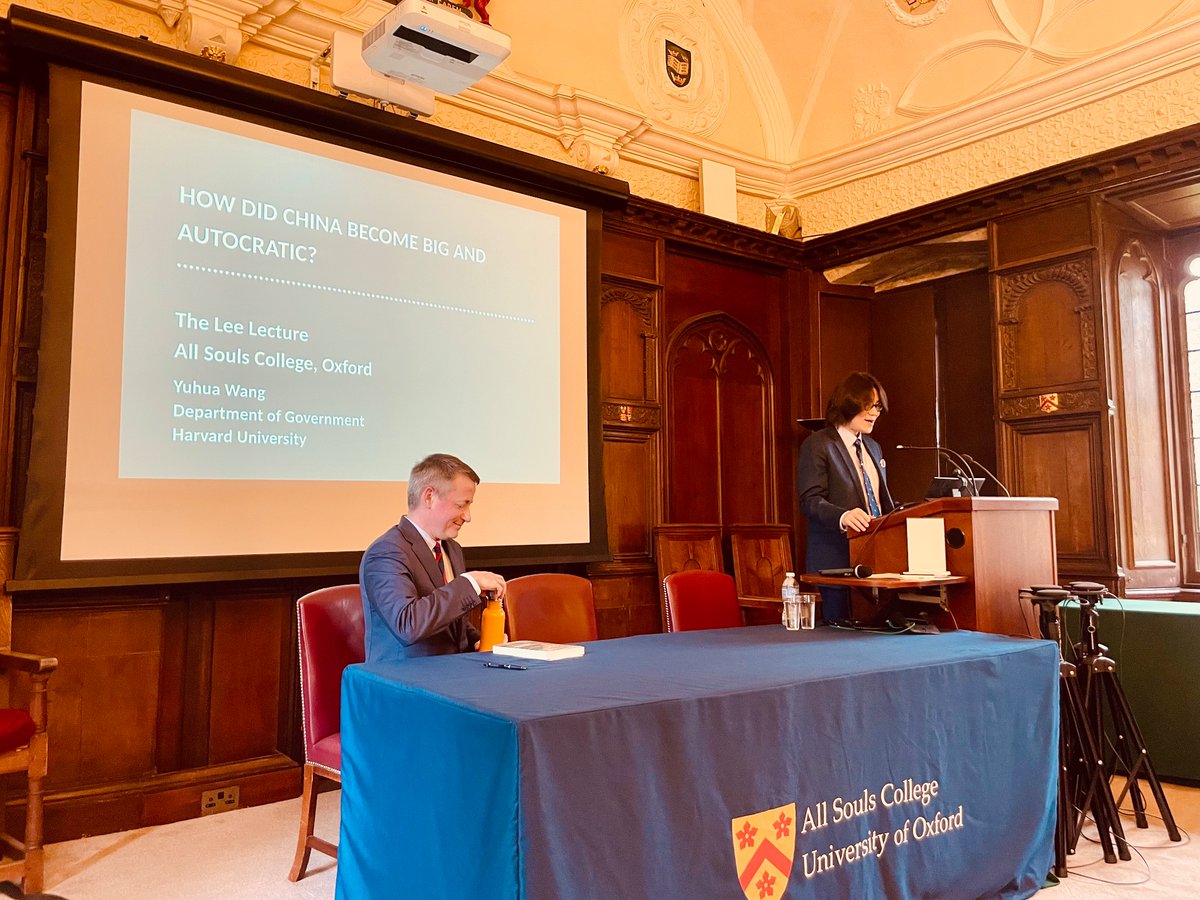 How did China become big and autocratic? Professor Yuhua Wang @YuhuaWang5 delivers this year’s Lee Lecture in Political Science and Government at All Souls College. Fascinating research!