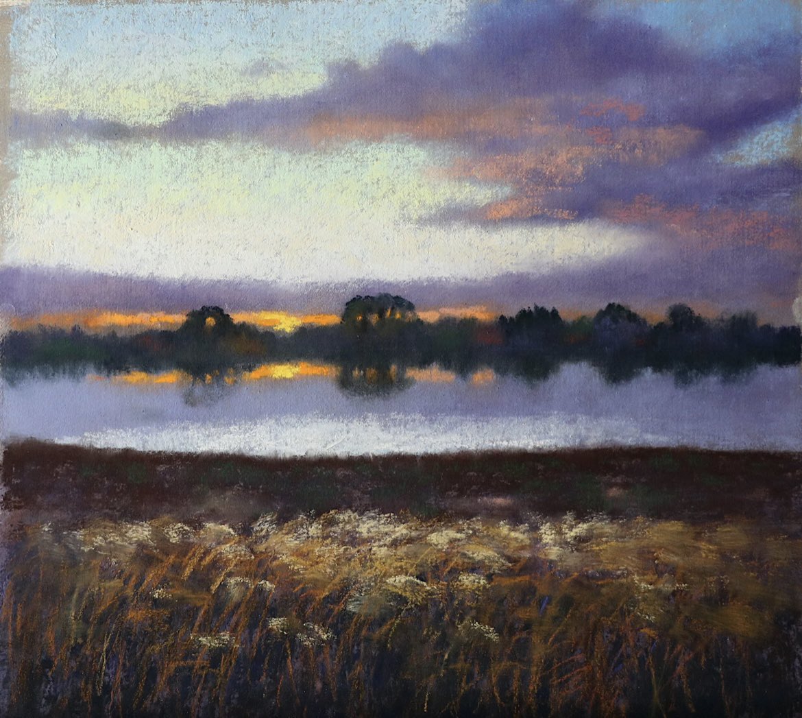 Christine Derrick Sunset on the Levels Pastel on Mountboard 11.5” x 11.5” artwork500.co.uk/product/sunset… 📩 PM For Further Enquiries 🚚 Free Postage Throughout the UK 📲 Klarna, Clearpay Options Available #somerset #bath #uk #bristol #england #somersetlife #frome #devon