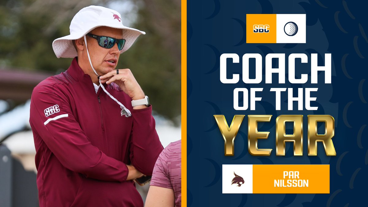 SunBelt's tweet photo. 𝗣𝗔𝗥'𝗦 𝗣𝗜𝗟𝗟𝗔𝗥.

@txstatewgolf head coach Par Nilsson is the 2024 #SunBeltWG Coach of the Year after leading the Bobcats to their second Sun Belt crown in program history and first since 2016. ☀️⛳️

📰 » https://t.co/8EYtpryHxI https://t.co/50LG9kPAjF