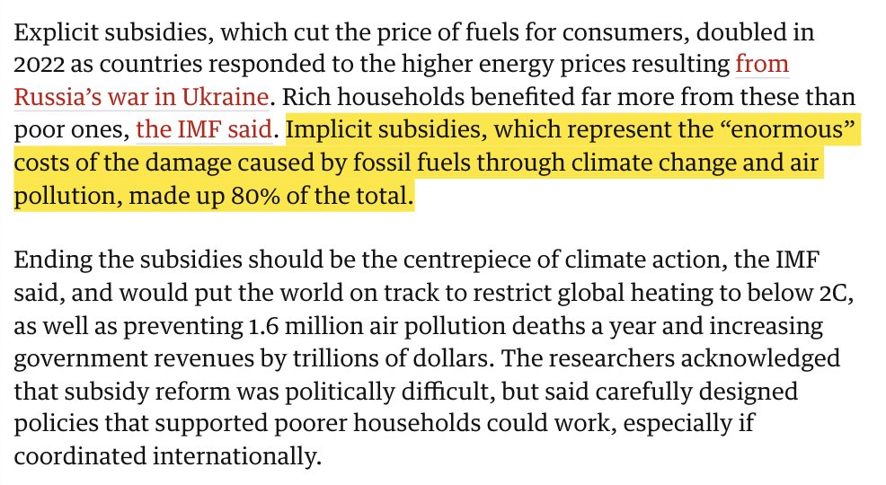 For example, look at this story. The body explains the implicit/explicit distinction, but look at the head, dek, and lede, would this cause a reader to think that fossil fuel producers and consumers are being handed $7tn/year? Notice howi t's compared to *spending* on education