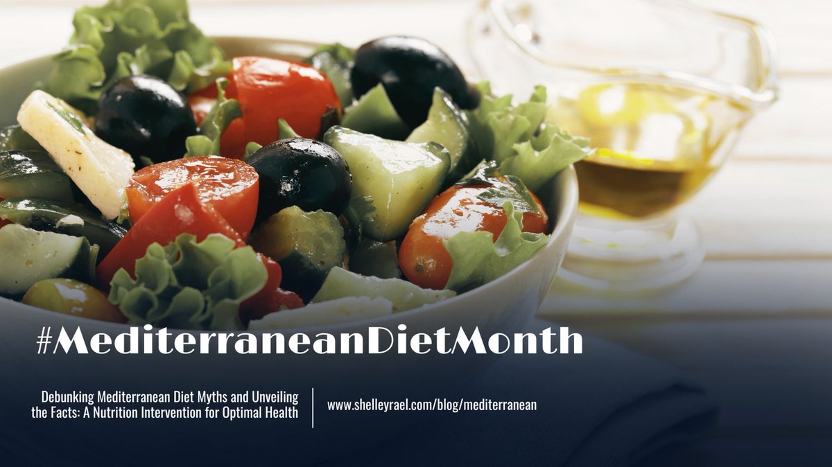 May is #MediterraneanDietMonth! Myth-busting time: MYTH: It's all about olive oil. FACT: Olive oil is key, but the whole diet pattern matters. Learn more Mediterranean Diet Myths and Facts. shelleyrael.com/blog/mediterra… #NutritionFacts #HealthyEating