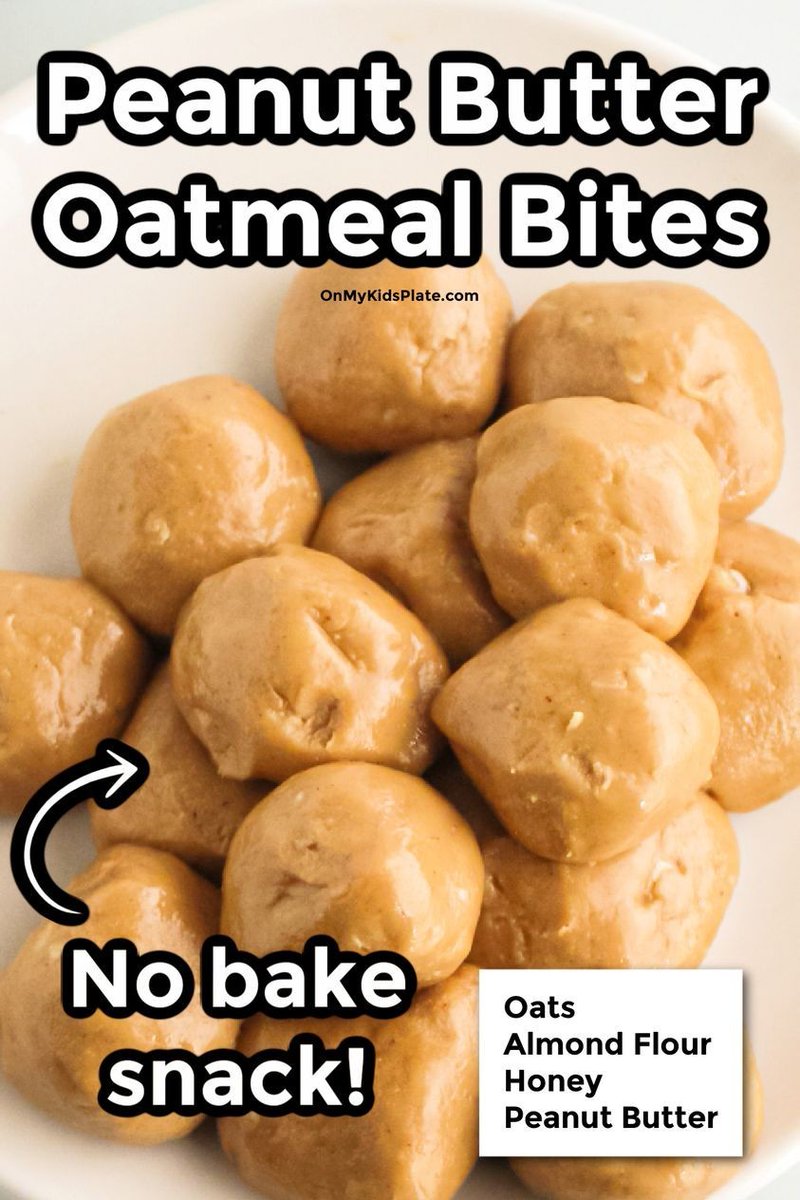 Peanut Butter Oatmeal Bites  onmykidsplate.com/oatmeal-peanut… This easy and healthy no bake snack is quick to make, and the kids can easily help too! #nobake #easyrecipe #snacks