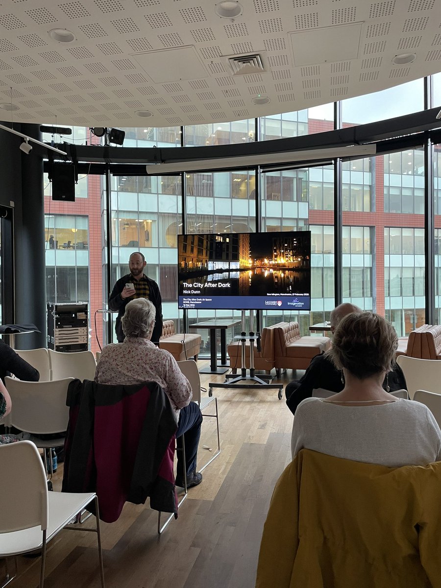 Kicking off “The City After Dark” with an intro from <a href="/Daviddobson11/">Dr David Dobson</a> about Air Space Project. 

Then Professor Nick Dunn from <a href="/LancasterUni/">Lancaster University</a> asking us what do you think of when you think of the city at night? How do we change when we interact with the city at night?