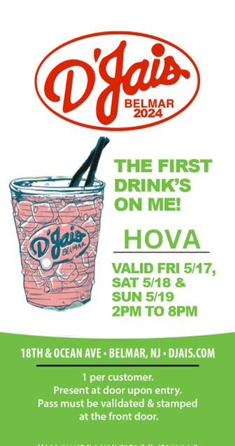 First drink’s on me at @djais this weekend 🌪️

Show this at the door this weekend between 2-8pm for a free drink 🤝