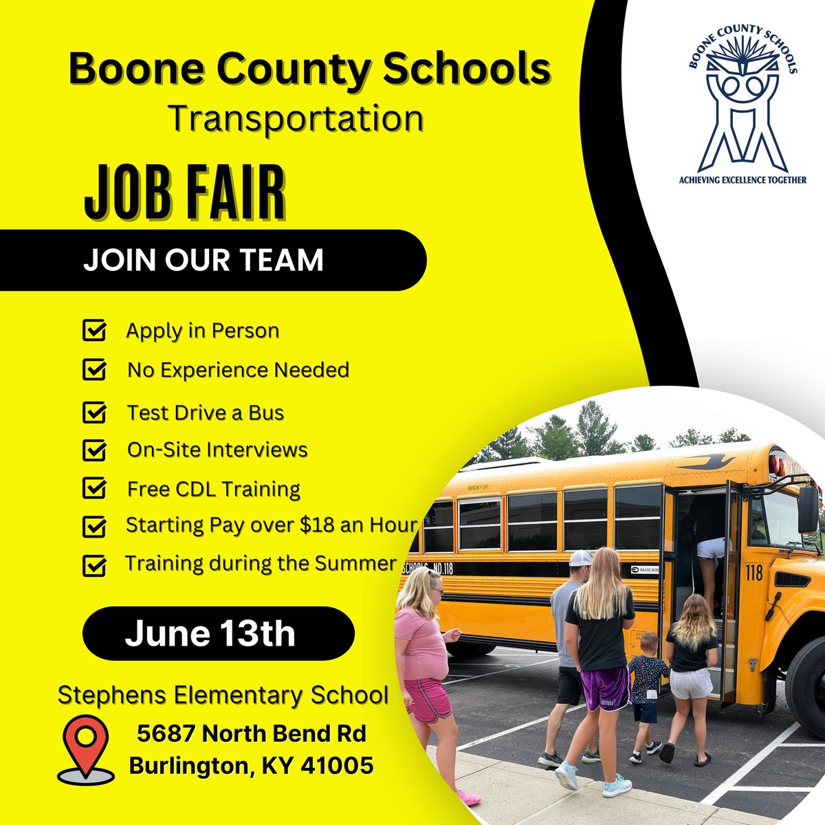 Join us for our additional school tour hiring events! Here are some additional dates. Please come out and help us get our students to school! <a href="/Boone_County/">Boone County Schools</a> <a href="/SuptTurner/">Matt Turner</a>