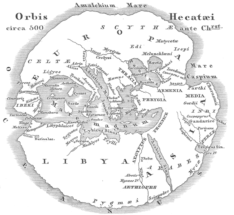 🗺️ Map of the Earth according to Hecataeus of Miletus (c. 550 BC – c. 476 BC).