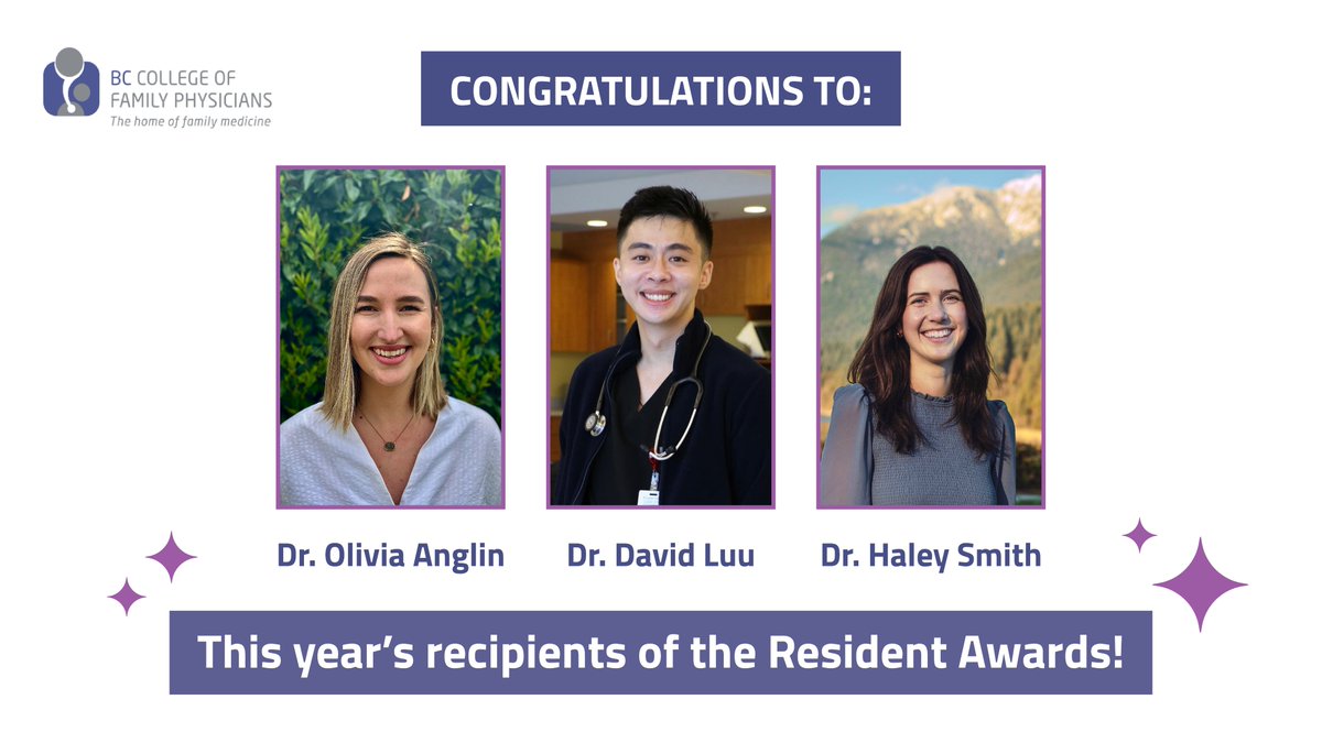 Drs. Olivia Anglin, Dr. David Luu &amp; Dr. Haley Smith are this year’s recipients of the R2 Resident Awards!🎊

Their already outstanding commitment to family medicine is forging a bright future for patient care in BC. 

To learn more, visit: bccfp.bc.ca/awards #BCCFPAwards24