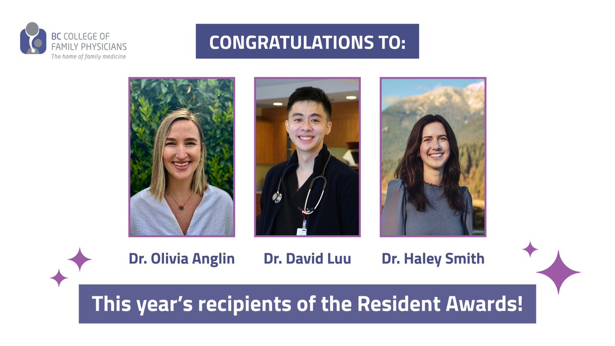 Drs. Olivia Anglin, Dr. David Luu & Dr. Haley Smith are this year’s recipients of the R2 Resident Awards!🎊 Their already outstanding commitment to family medicine is forging a bright future for patient care in BC. To learn more, visit: bccfp.bc.ca/awards #BCCFPAwards24