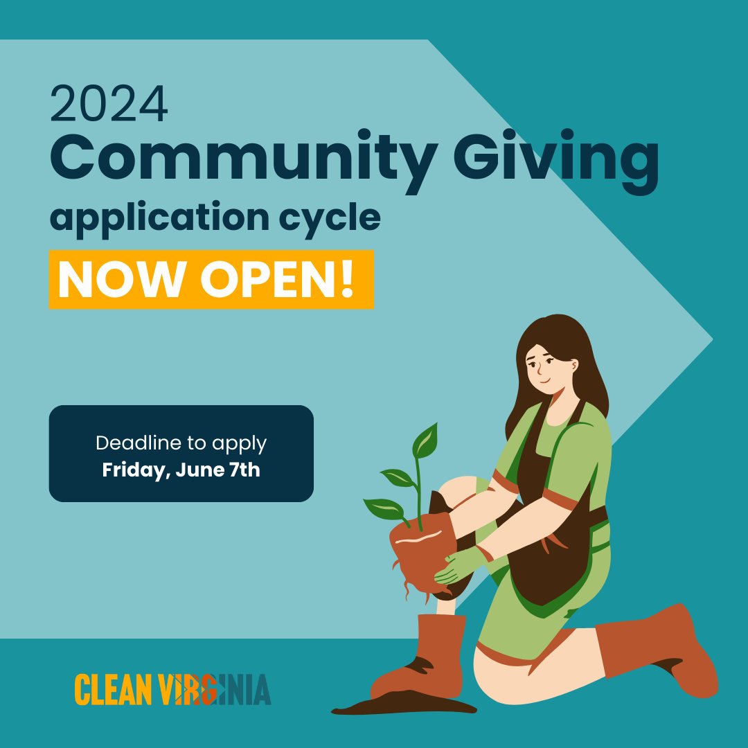 There's still time to apply for Clean Virginia's Community Giving program! Apply now for grant funding to support your organization's mission to advance clean government and clean energy. The deadline to submit is Friday, June 7th! Learn more and apply: cleanvirginia.org/community-givi…