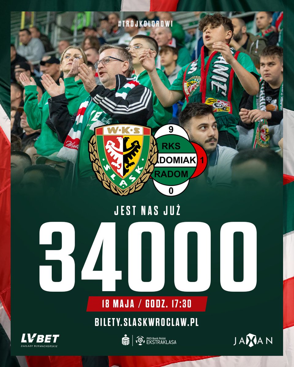 Dzień kończymy na 3⃣4⃣0⃣0⃣0⃣, a jutro dopinamy #KompletNaŚląsk, zgoda? 🇮🇹 To już naprawdę niemalże ostatnia szansa na zakup biletu i możliwość bycia częścią czegoś wyjątkowego. 🎫 𝗕𝗜𝗟𝗘𝗧𝗬 #ŚLĄRAD ➡️ bit.ly/BiletyŚLĄRAD