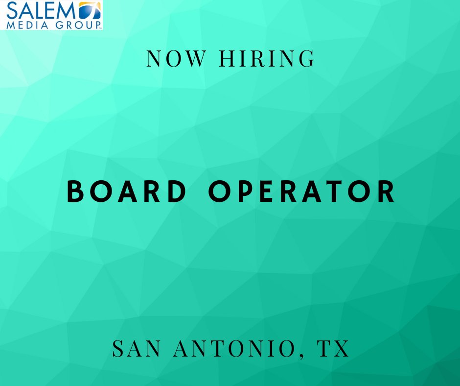 Salem Media Group is hiring a part-time Evening/Weekend Board Operator in San Antonio, TX. For more information about this opportunity & to apply online, please visit careers-salemmedia.icims.com/jobs/3182/even…. #job #media #radio #sales #digital #broadcast #hiring #salemmediagroup #sanantoniojobs