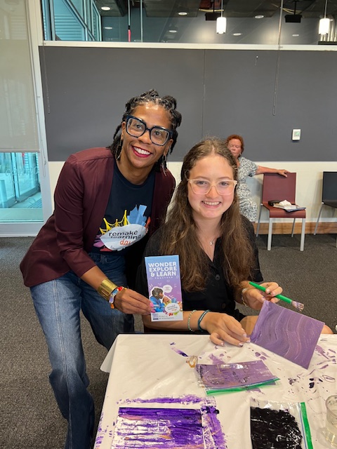 We joined Youth Ambassador Clara Gordon at the @carnegielibrary Squirrel Hill Kids Club Concepts of Home Plastic Bag Monoprints event! Check out more awesome Remake Learning Days events today: bit.ly/3IRbsd8 #RemakeDays #RemakeDaysSWPA