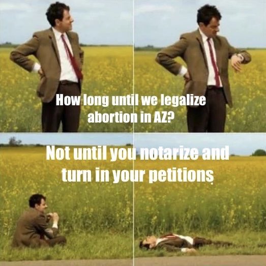 We have just FIVE weeks left to collect and notarize every voter signature we can! Visit ArizonaForAbortionAccess.org to find a spot to sign, notarize & return your petitions. Be part of restoring our rights - once and for all!