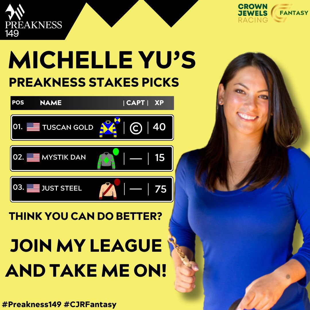 Think You Can Do Better Than Michelle❓

Register Now to Play The Game 🐎🎮

🔗Link In Bio

🏆: @PreaknessStakes 
🗓️: Saturday 18th May
📍: @PimlicoRC 
🎟️: Tickets Available 

@TheMichelleYu #michelleyu #playthegame #triplecrown  #18ofthebest #premiumracing #fantasygame