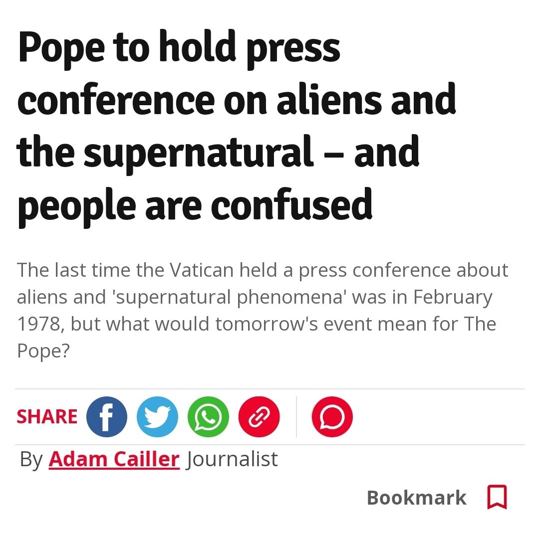 So tomorrow the Pope is holding a press conference on aliens and the supernatural

Project Blue Beam around the corner?