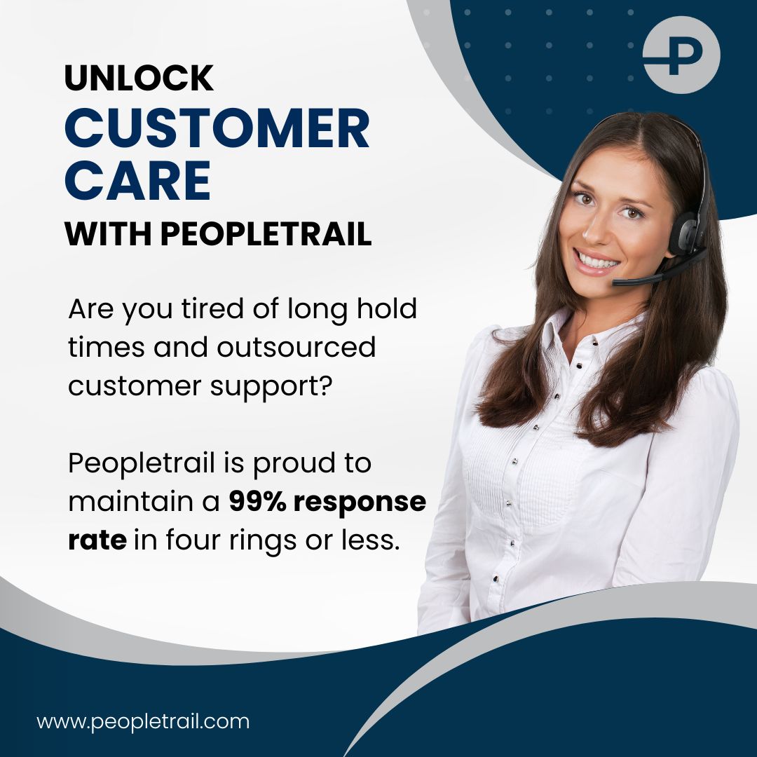 Tired of long hold times and outsourced #customersupport? At Peopletrail, we understand the importance of efficient service. Our in-house experts are dedicated to providing top-notch support, maintaining a 99% response rate in four rings or less. #CustomerCare