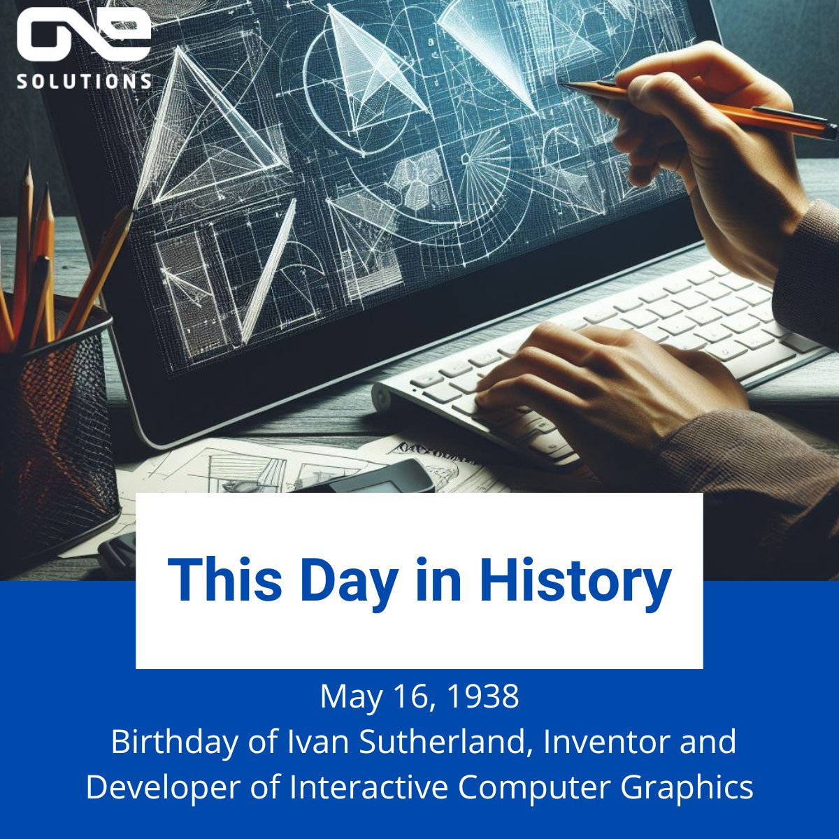 The first graphical user interface, Sketchpad, transformed computer graphics and computer-aided design (CAD). 
#IvanSutherland 👨‍💻 #Sketchpad 🎨 #ComputerGraphics 🖥️ #Innovation 🚀 #TechHistory 📚 #onesolutionsweb #softwaredevelopers