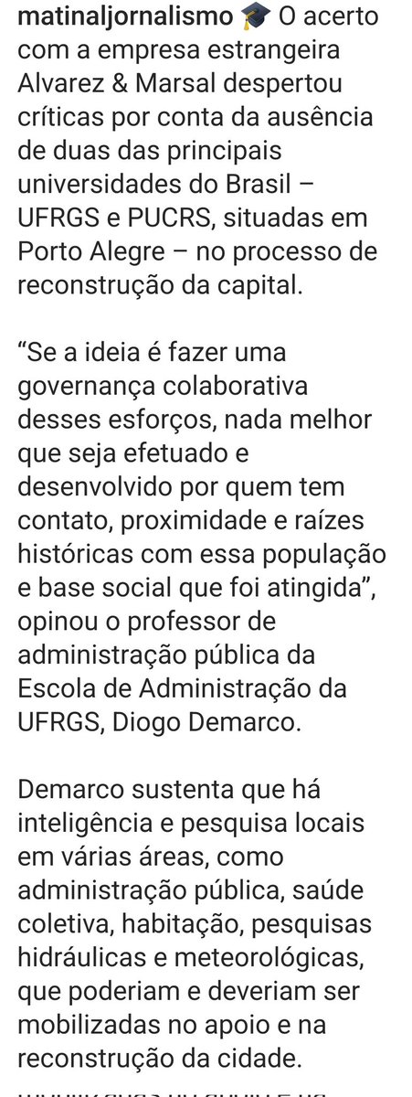 Consultoria você paga uma fortuna para uma empresa, sem licitação, com dinheiro público.
A UFRGS e PUC fariam de graça.
Quem Sebastião MELLnick escolheu?