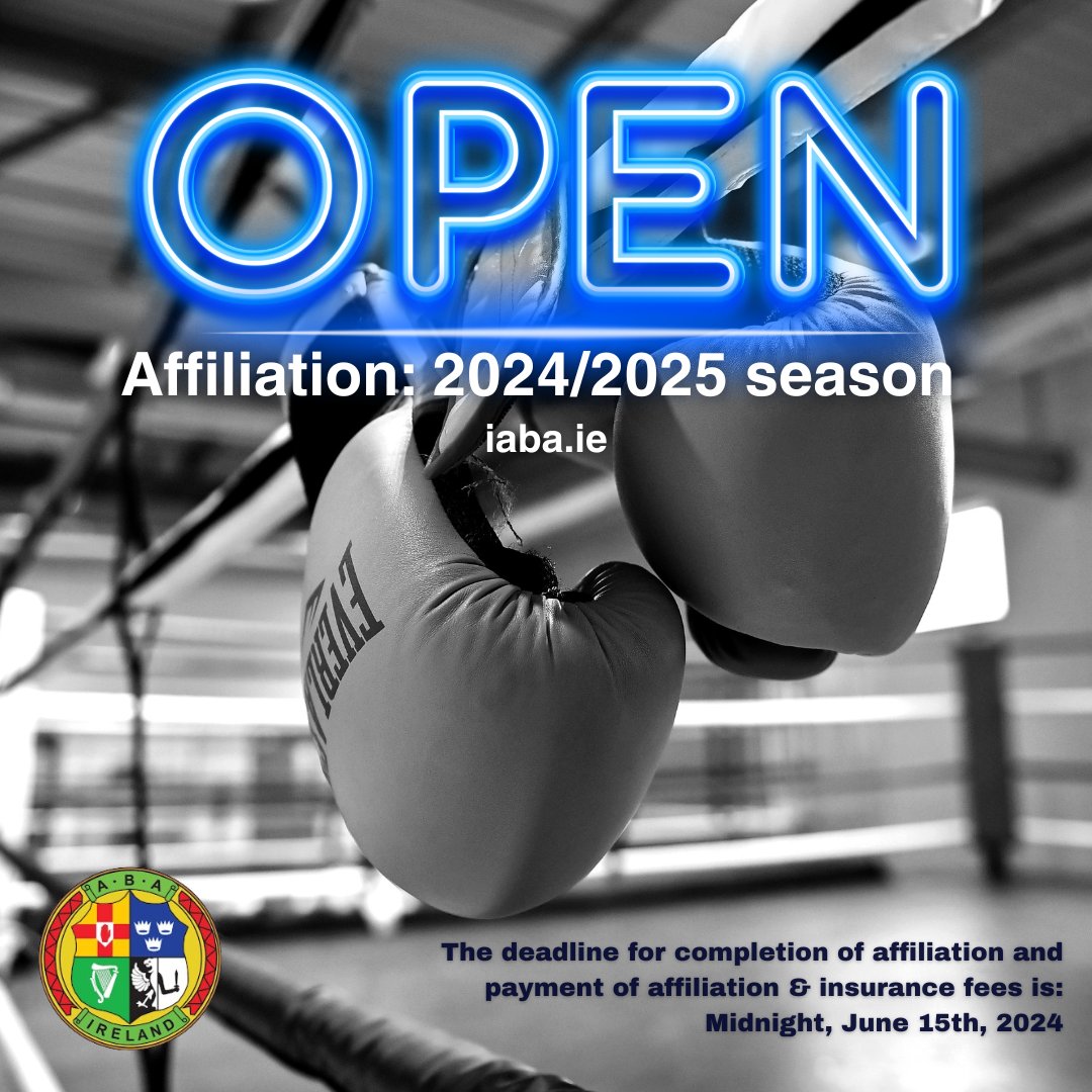 Affiliation for the 2024/2025 season is now open. 

Clubs are reminded that they must be affiliated in order to vote in national elections (Rule 6.11). 

The deadline by which all fees are due through your club’s Blocworx portal is midnight on June 15th.

iaba.ie/affiliation-fo…