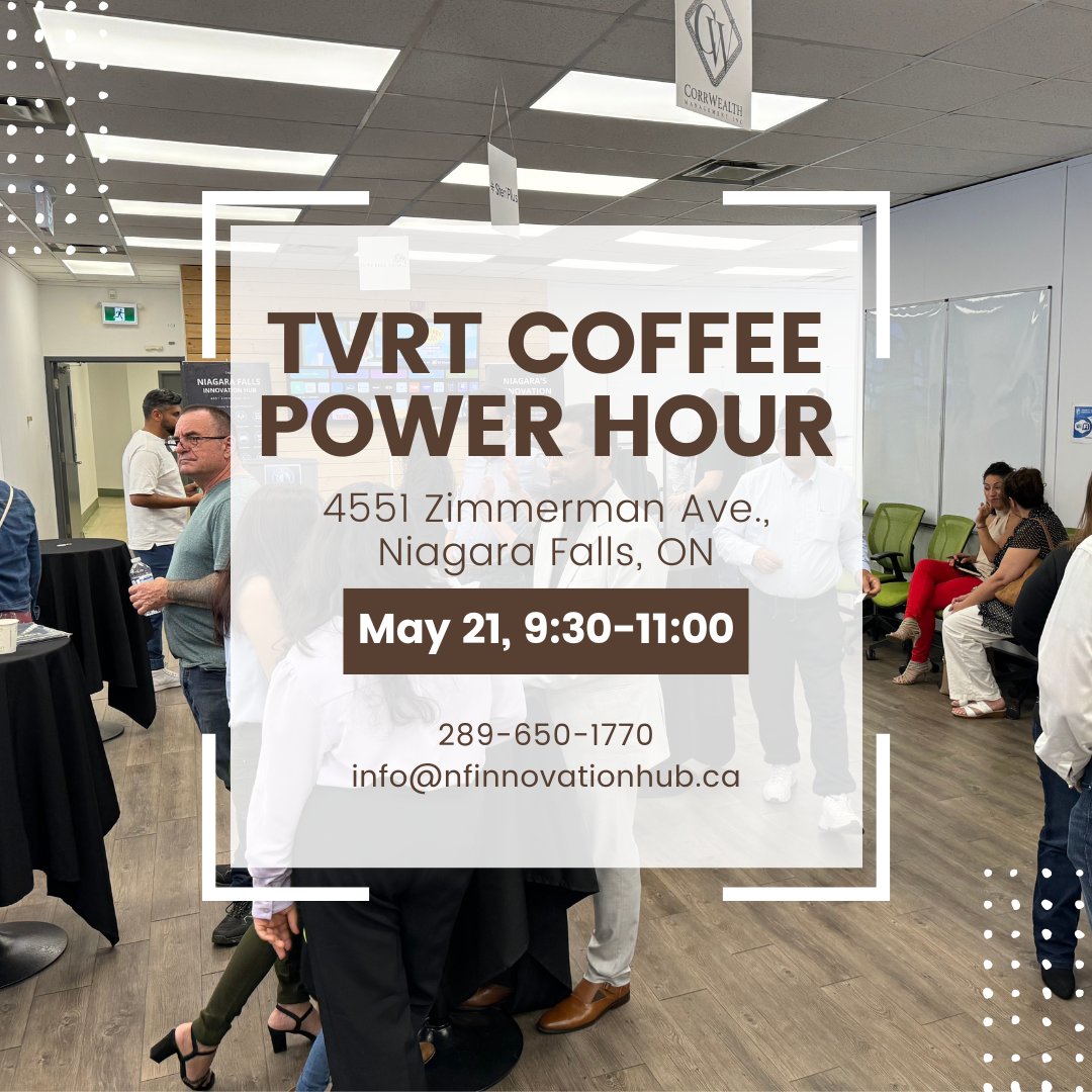 Attention all Niagara entrepreneurs! Join us for a morning of coffee and connection at the Power Hour! Swap stories, share insights, and enjoy specialty brews from TVRT. Don't miss this chance to turn a sip into an opportunity! ☕💼