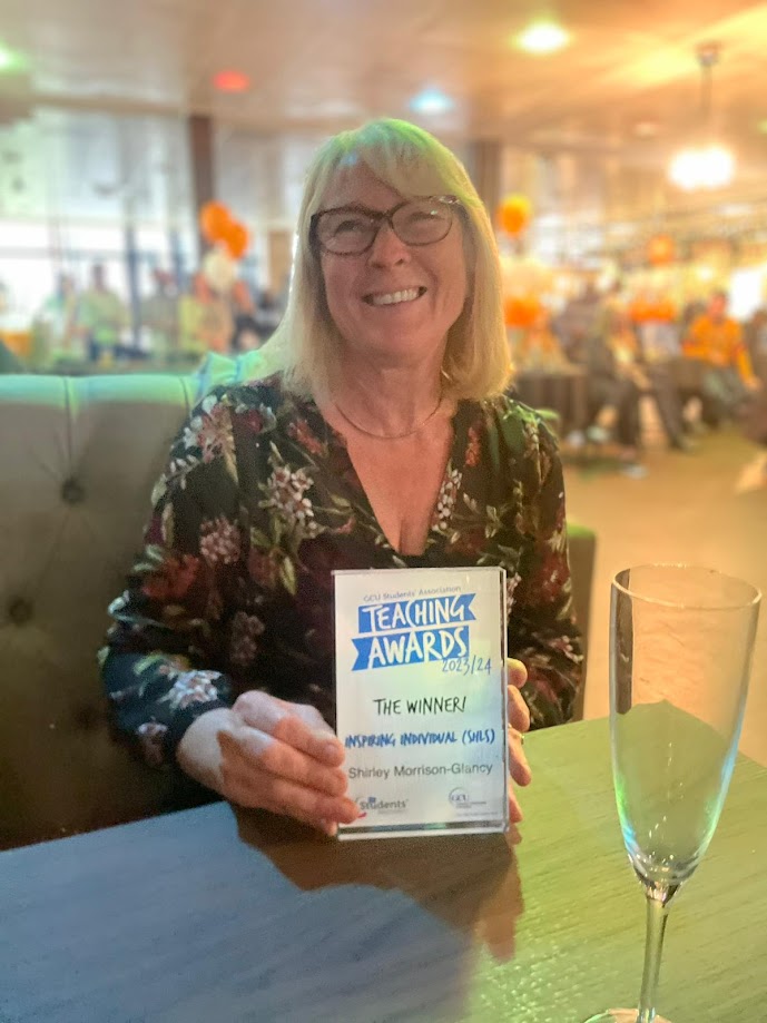 More great news! Absolutely thrilled to share that @GlancyMorrison won the SHLS 'inspiring individual' award last night @GCUstudents teaching awards.  Shirley is a massive part of @GcuOcc and is an inspiration for us all.  We are super proud this has been recognised - go Shirley!