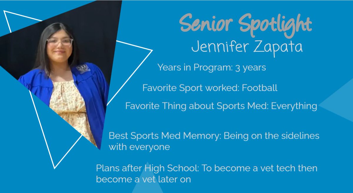 Our next senior shout out is Jennifer Zapata! Jennifer has been in the program for the last 3 years! After graduation she plans to become a vet tech and work to become a vet in the future! If you now Jennifer, you know that she LOVES dogs!