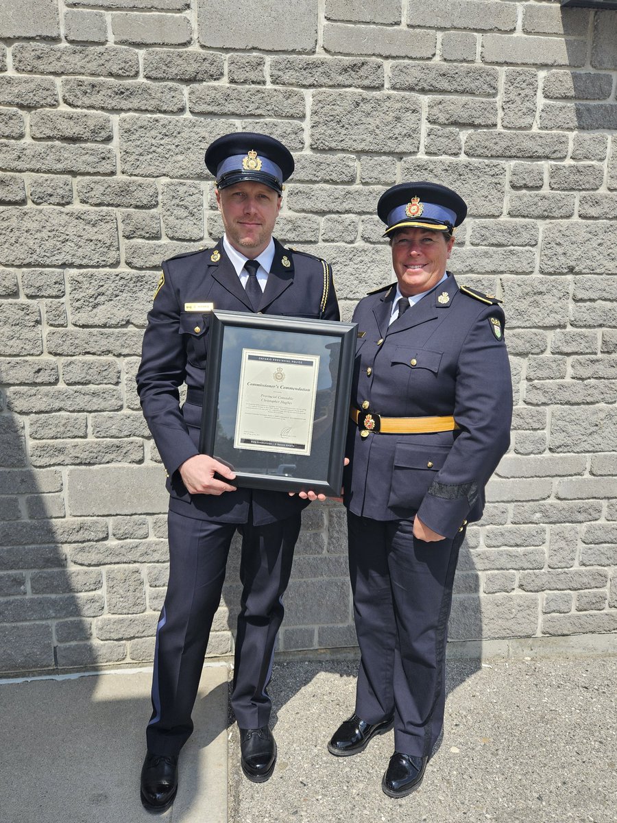#ElginOPP's PC HUGHES received a commendation from the OPP Commisioner today for Exemplary Performance of Duty. In Sept 2023, PC HUGHES discovered & assisted an individual in crisis on a #Hwy401 Overpass in West Elgin.^bp
