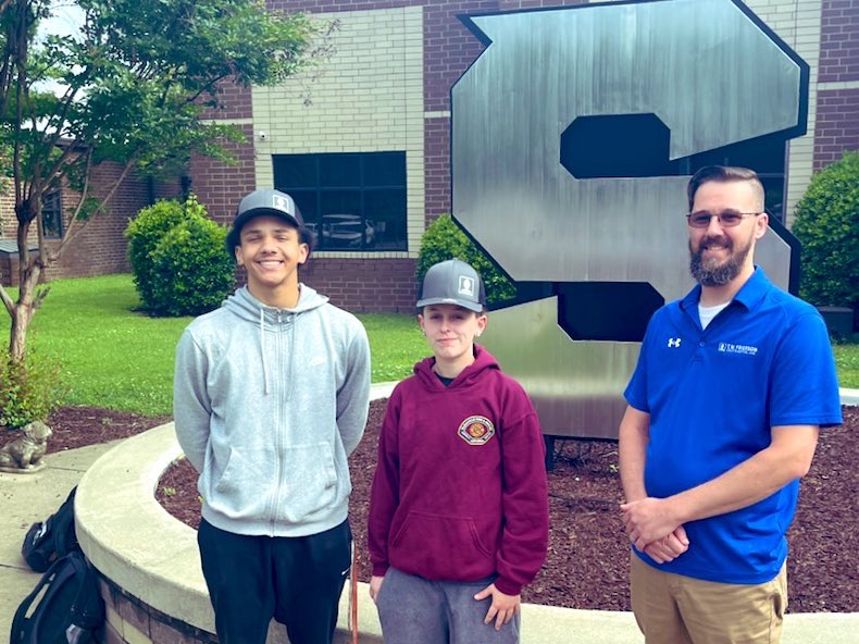 Hired‼️Congrats to Jeremiah Reese and Shelby Lomerson who were hired to work at T. W. Frierson Contractor, Inc. for the summer! We appreciate @twfrierson Talent and Training Manager Brian Criswell for joining us to celebrate. SHS Construction classes are paying off! #onlyoneSHS