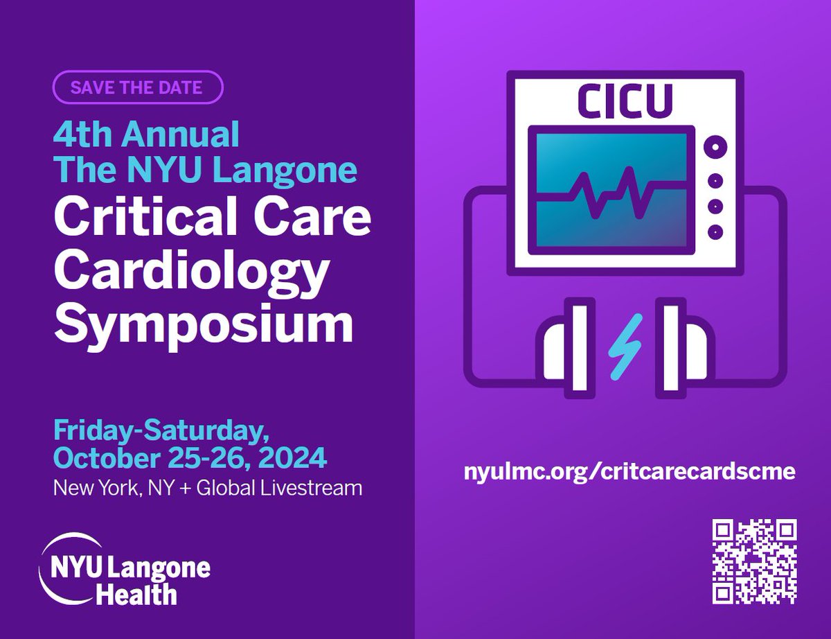 Time for the Best Critical Care Cardiology Symposium! (I may be a little biased, I am presenting and running a skills station!) Save the Dates, Friday and Saturday, October 25 and 26th 2024. In person and virtual options available! @jameshorowitzmd @CardsNYC @nyulangone