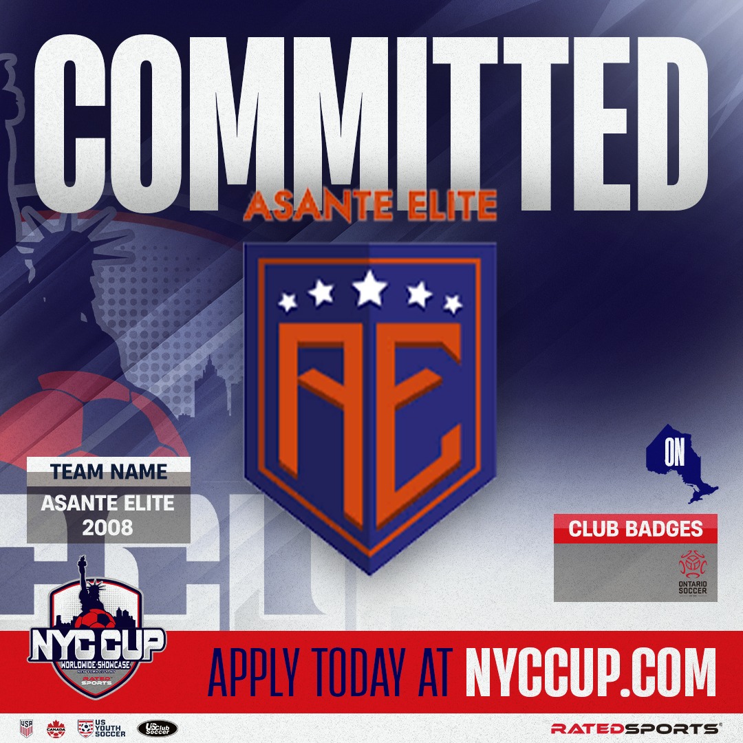 NYC Cup Confirmed Team 🤝

Asante Elite 2008 are making the trip down for Ontario, Canada will be competing at the NYC Cup 👊🇨🇦

Limited spots available - visit the link in our bio to secure your spot

#ratedsportsgroup #usys #nyccup #usclubsoccer #usyouthsoccer #AYSOselect