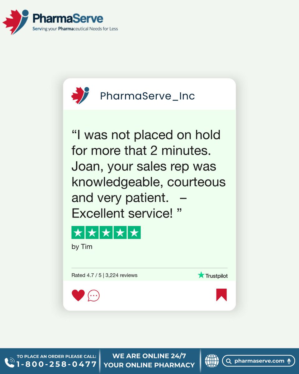 Happy customer at PharmaServe! 🎉 

24/7 support, 3% cashback with MPB Rewards! 💰 

Follow for deals! 🌟✨ 

#pharmaserve #OnlinePharmacy #trustpilot #canada #customer #customersatisfied #customersatisfaction #customerservice #customerreview #customersfirst