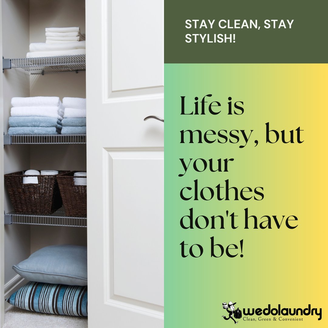 WeDoLaundryca's tweet photo. "Life is messy, but your clothes don't have to be! Our top-notch laundry &amp; dry cleaning service will keep your garments looking fresh and clean, so you can step out with confidence every day. Trust WeDoLaundry for quality care you can count on.#Laundry #DryCleaning #WeDoLaundry" https://t.co/s85s71E8Sh
