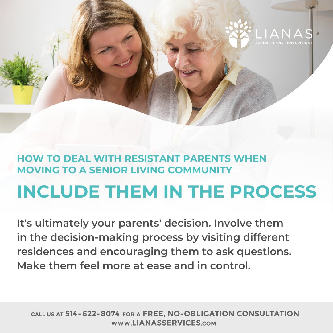 How to deal with resistant parents when moving to a senior living community: Include them in the process #helpingmomsanddads #seniorsupport #seniorcare #eldercare #seniorliving