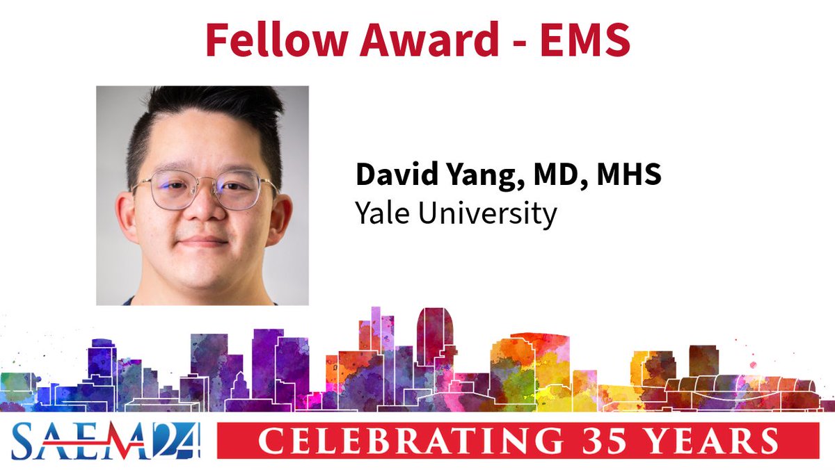 Congratulations to David Yang, MD, MHS, on winning the Fellow Award - EMS! @davidhyang @yaleems See all our #SAEM24 Award Winners: ow.ly/ssAp50Rv8rq