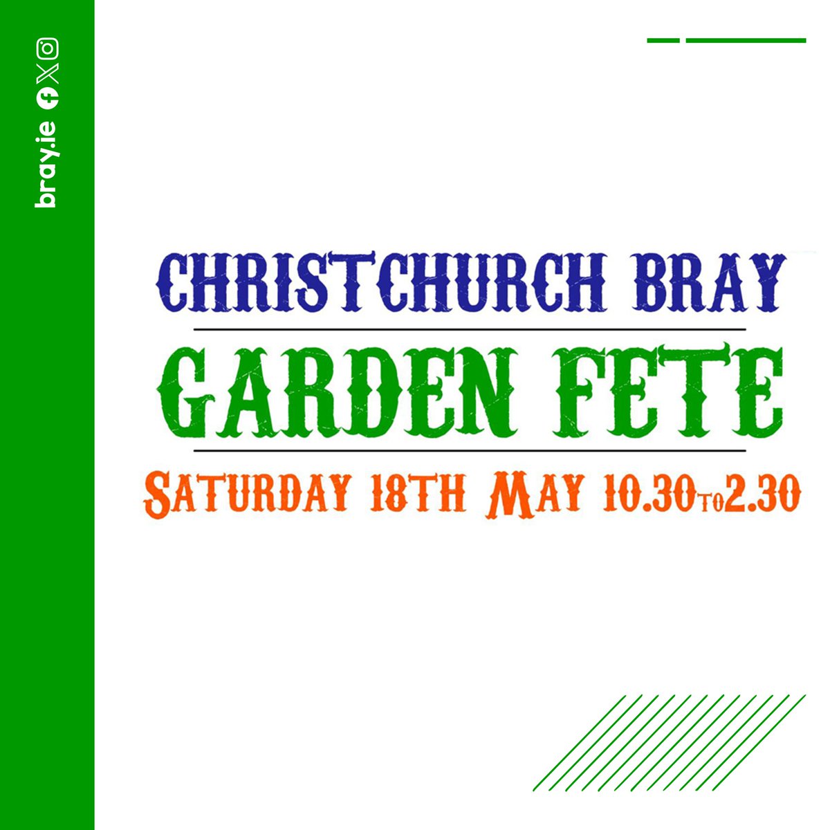 The @chchbray Garden Fete takes place this Saturday (May 18th). 📅 Saturday, May 18th 📍Christ Church #Bray ⌚️10:30 am to 2:30 pm 🎟️ €2 with kids going free ℹ︎ christchurchbray.ie/whats-on/ #SummerInBray #LoveBray #Bray