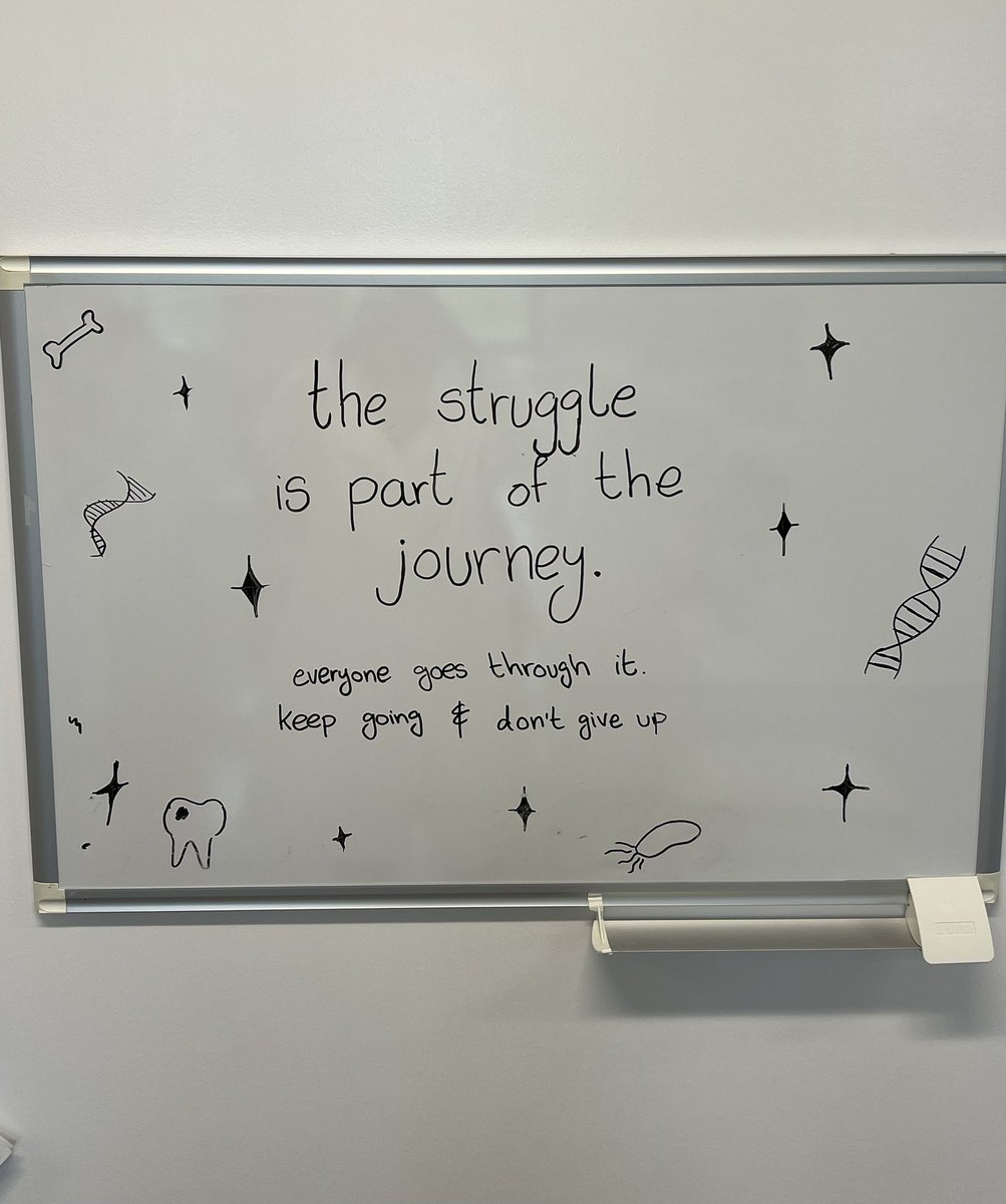 Inspirational white board in the lab. 

“The struggle is part of the journey. Everyone goes through it. Keep going & don’t give up” 

#PhDChat #AcademicTwitter #AcademicX #motivational #science #PhDChatter