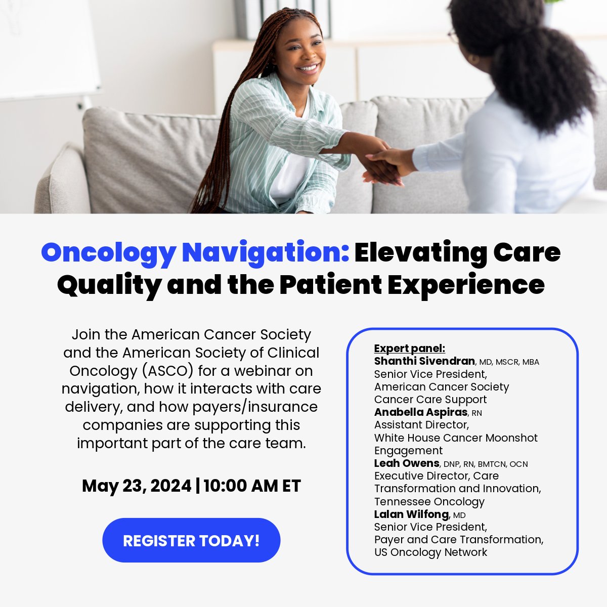 Interested in oncology patient navigation services & want to learn how changes to CMS Medicare PFS will impact payment for these services? Join ACS & @ASCO for a FREE webinar at 10am ET on May 23. Register here: amercancer.co/3uRCA8y