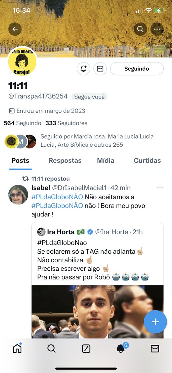 Será que o amigo @Transpa41736254 passa de 400 seguidores, quem sabe 450 ainda hoje ? Vamos de super desafio , meu povo querido ? 🤝🤝🇧🇷🇧🇷💪💪PEÇO AO AMIGO TRANSPA QUE SIGA DE VOLTA TODOS OS PATRIOTAS QUE IRÃO TE SEGUIR, COMBINADO MEU AMIGO ? DIREITA SEMPRE UNIDA ! 🇧🇷🇧🇷🤝🤝