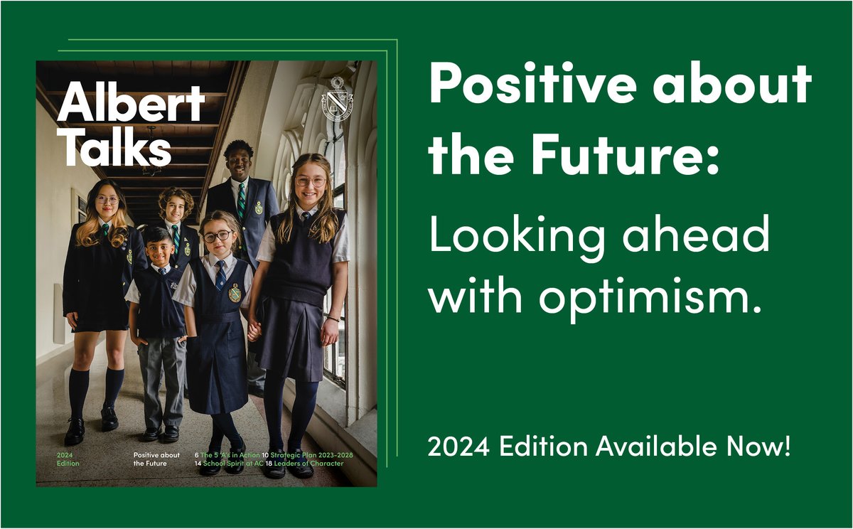 The 2024 edition of Albert Talks magazine is now available! Featuring stories about our Strategic Plan, the continuum of leadership from PK-Gr. 12, and school spirit at AC, staff news and alumni class notes.

Flip through and download Albert Talks here: bit.ly/3V3mRNW