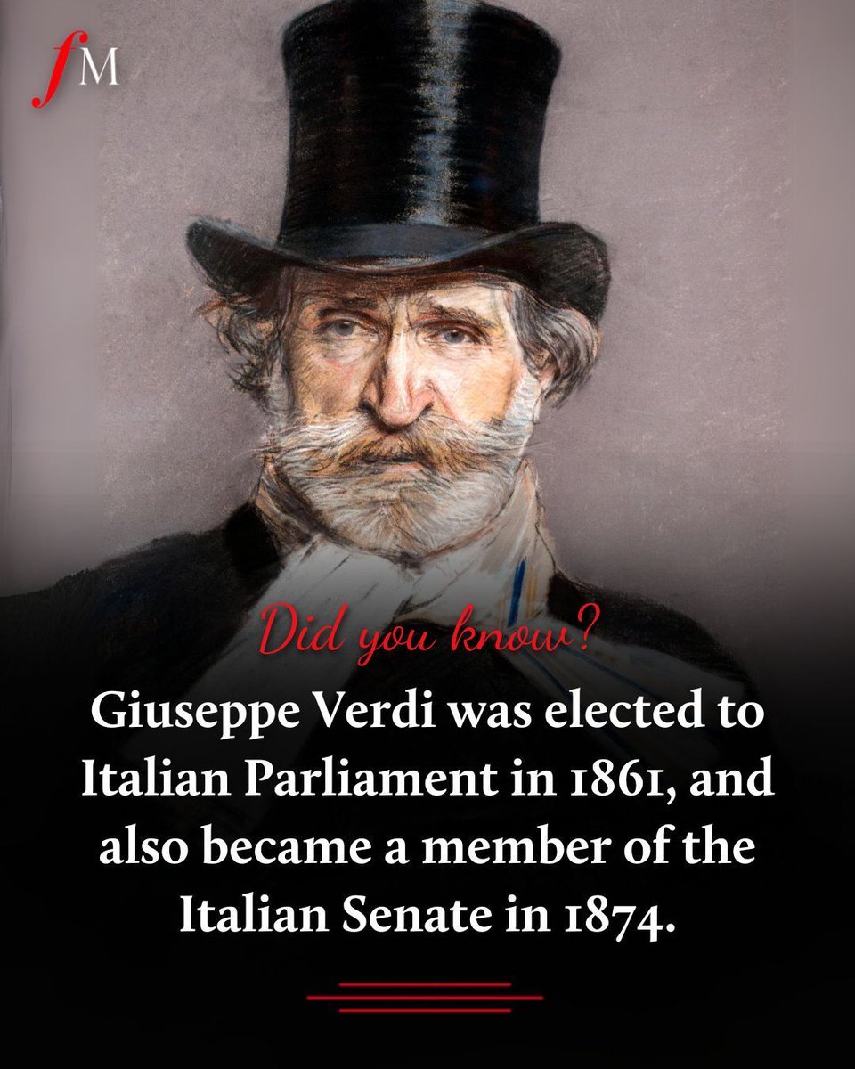 Italian opera master Giuseppe Verdi also had a career in politics... The opera master was a fervent advocate for Italian unification, and was elected to the first ever Italian parliament in 1861.
