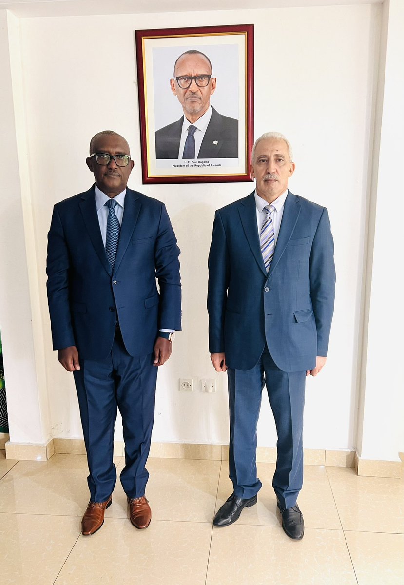This Thursday, H.E. Azeddine Riache, Ambassador of the People's Democratic Republic of Algeria in Congo🇨🇬, paid a courtesy call to Ambassador @TheoMutsinda. 
The two diplomats engaged in discussions on matters of mutual interest.