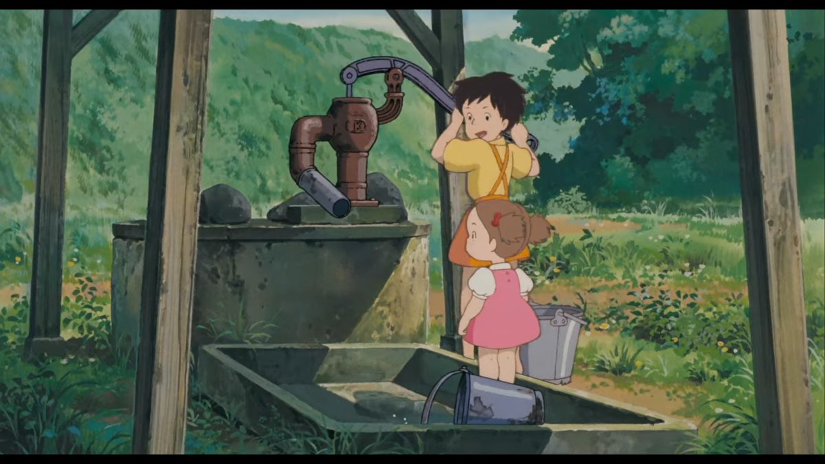 The Use of Colour: There is this deep. almost ethereal lushness to the palettes in the backgrounds. As if the place is both real and fantastical. Vibrant and warm, they can suggest comfort and nostalgia #MyNeighbourTotoro 3/