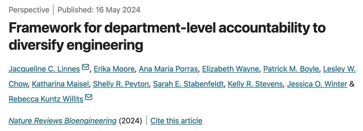Our perspective in @natrevbioeng with this all-star team led by @jac_linnes & @WillitsLab is out! #BMEUNITE @SpringerNature Check it out (& RT + share!) to learn how your dept and others can contribute to diversifying our fields: rdcu.be/dH8lt