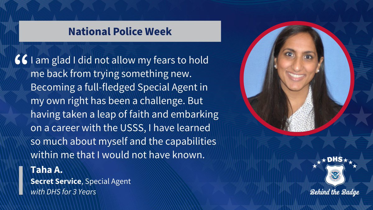 After discovering she wanted a different long term career path, Taha took a leap of faith to join the law enforcement community and landed with the @SecretService. While she loves many aspects of her work, she especially enjoys teaching kids about online safety. #PoliceWeek2024