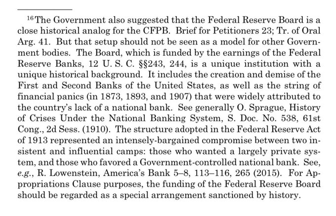 This is a nice example of what I call the tension between institutional realism and institutional formalism in judicial decision-making. Alito here gives a realist account of the Federal Reserve's origins, which means it should not be seen to reflect any more general principle