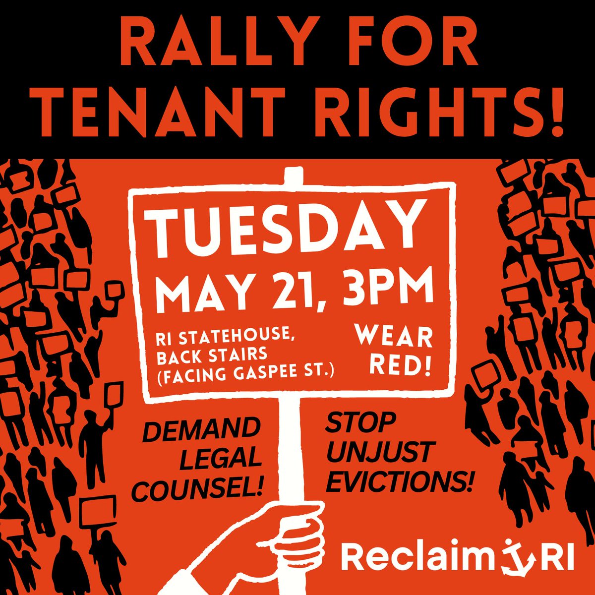 📢✨ This coming Tuesday, Reclaim is hosting a BIG rally to show support of tenant rights before the legislative session ends! Come out to make some noise, and ensure RI legislators protect our neighbors from negligent, abusive, and exploitative landlords! Please share widely.❤️‍🔥